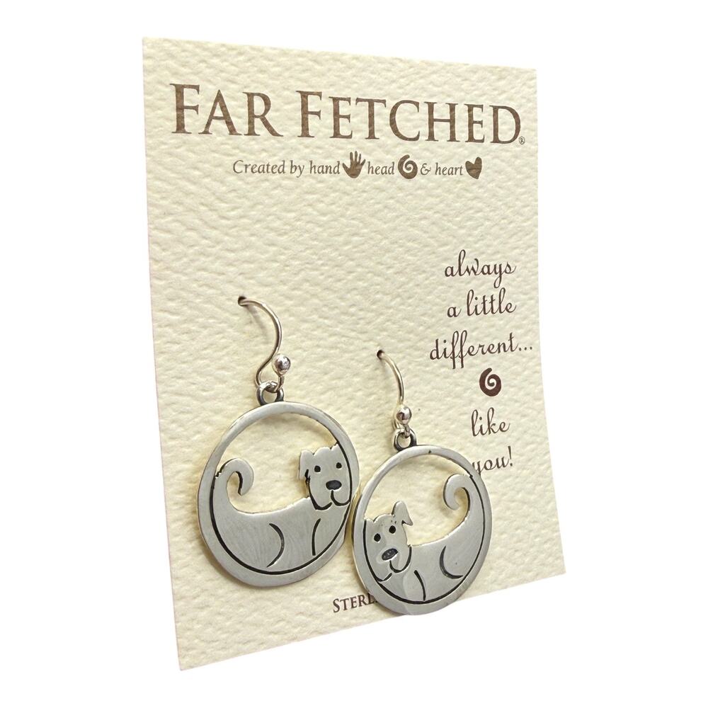Far Fetched Cutout Dog Dangle Earrings 925 Sterling Silver Artisan Handmade